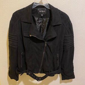 XOXO Unisex Faux Suede Biker/Motorcyclist Style Zip Up Black Jacket Pockets 3XL